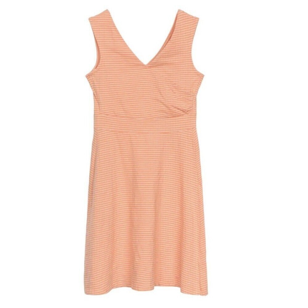 PATAGONIA Porch Song Dress Faux Wrap Orange White Striped Medium Organic Cotton